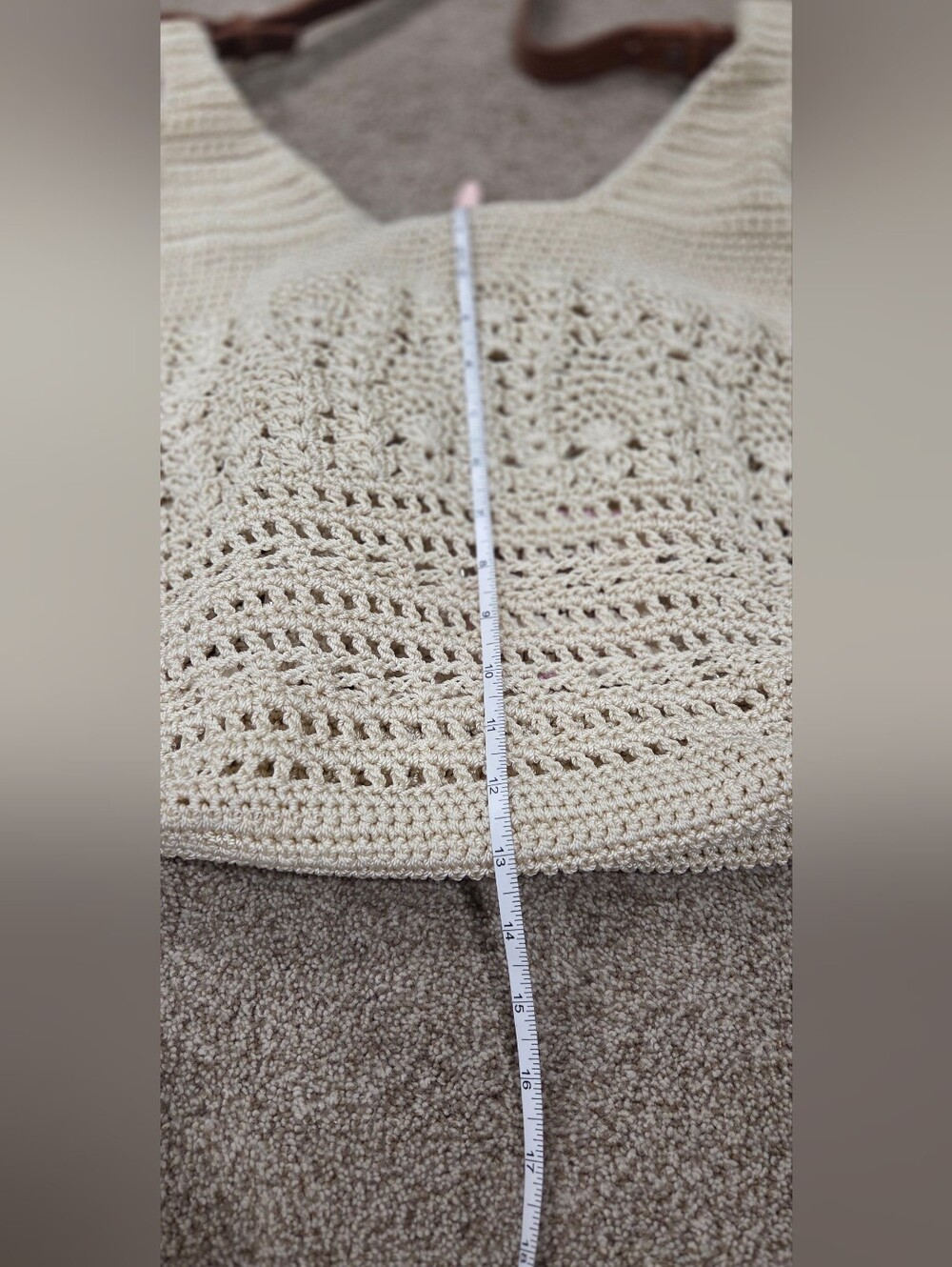 The Sak McClaren Cream Crochet Shoulder Bag with Brown Leather Strap - Picture 5 of 6